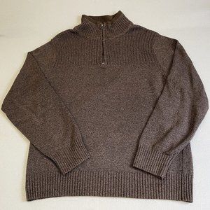 Dockers Sweater Mens Large 1/4 Zip Brown Mock Neck 100% Cotton Long Sleeve Knit